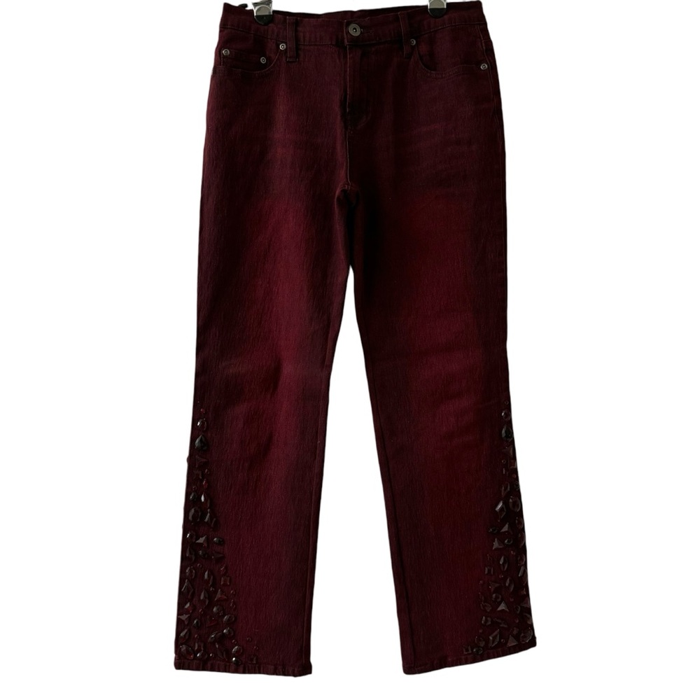 DG2 Diane Gilman Embellished Burgundy Red Jeans Rhinestones Jewels 6P